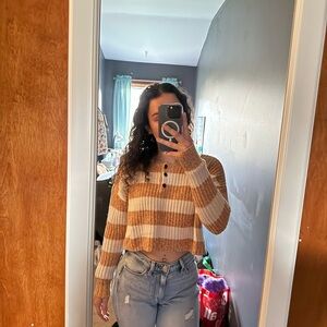 American Eagle Outfitters Tan and White Striped Crop Top